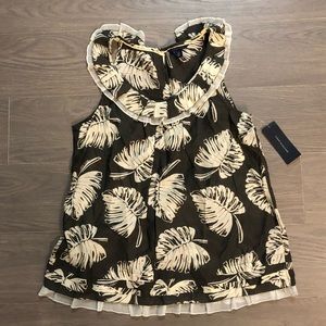 TOMMY HILFIGER NWT Brown & Cream Leaf Frill Shirt